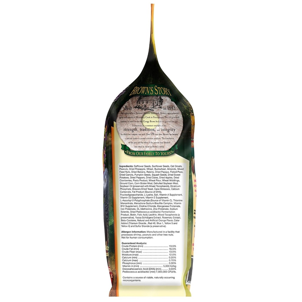FM Browns Tropical Carnival Gourmet Small Hookbill Bird Food – 10 lb (4.54 kg) 1x3