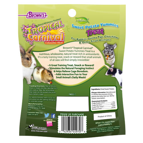 FM Browns Tropical Carnival Natural Sweet Potato Yummies Small Animal Treat – 3.5 oz (99 g) 1x8