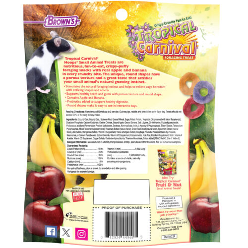 FM Browns Tropical Carnival Hoops & Honey Strawberry Flavor Small Animal Treat – 3 oz (85 g) 1x8