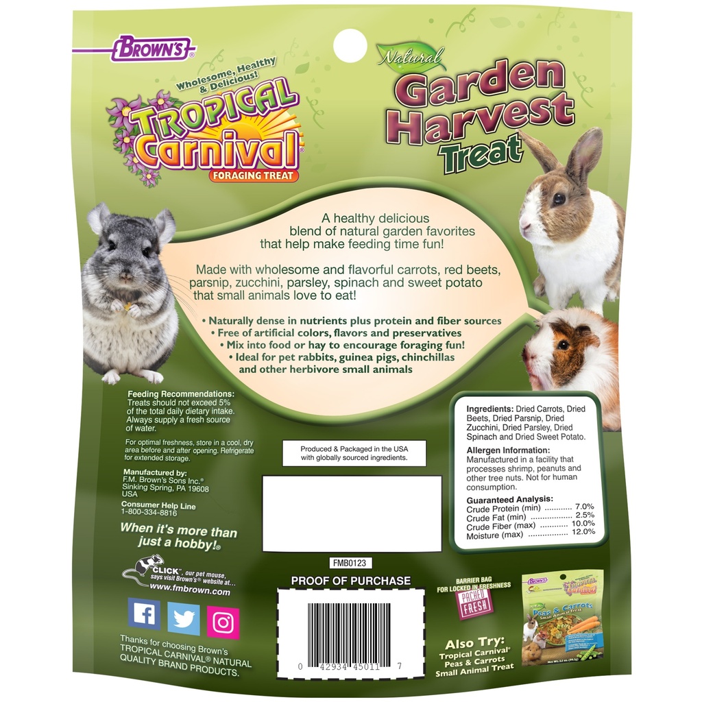 FM Browns Tropical Carnival Natural Garden Harvest Small Animal Treat – 3 oz (85 g) 1x8
