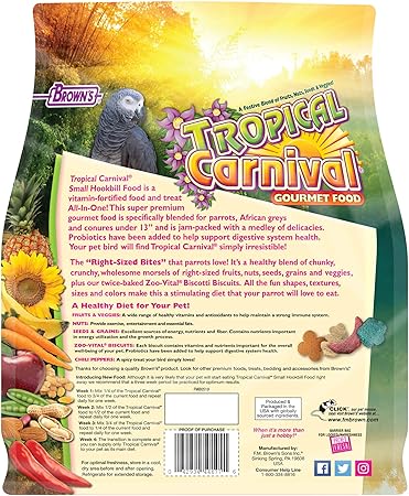 FM Browns Tropical Carnival Gourmet Small Hookbill Food – 5 lb (2.27 kg) 1x6