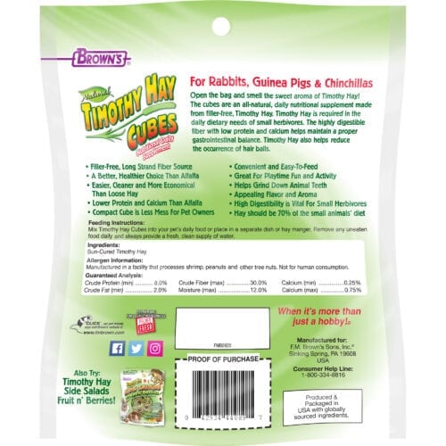 FM Browns Timothy Hay Cubes for Small Animals – 10 oz (283 g) 1x8