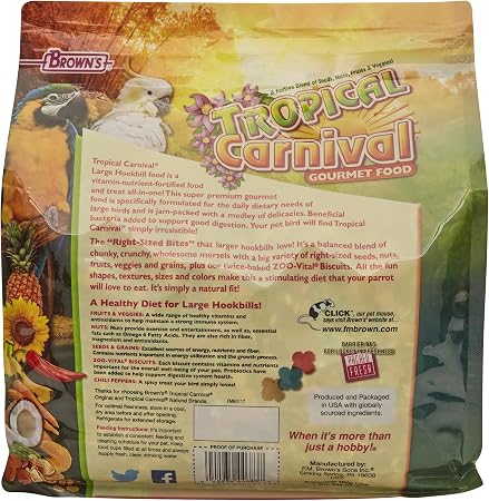 FM Browns Tropical Carnival Gourmet Large Hookbill Food – 5 lb (2.27 kg) 1x6