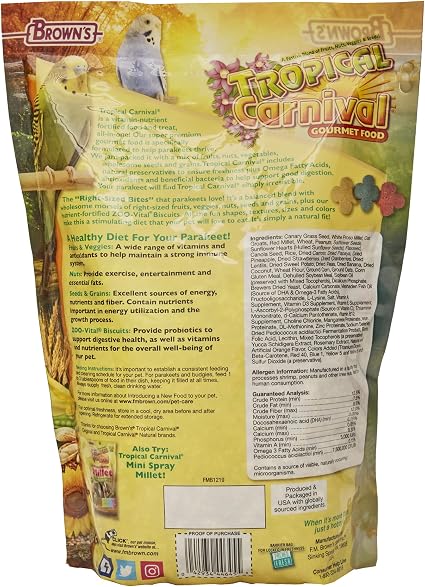 FM Browns Tropical Carnival Gourmet Parakeet Food – 2 lb -907 g 1x6