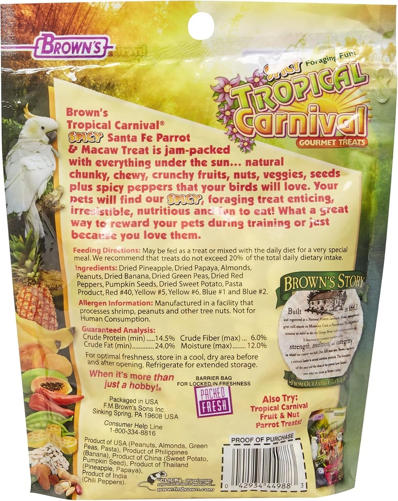 FM Browns Tropical Carnival Spicy Santa Fe Parrot & Macaw Treat – 12 oz (340 g) 1x8