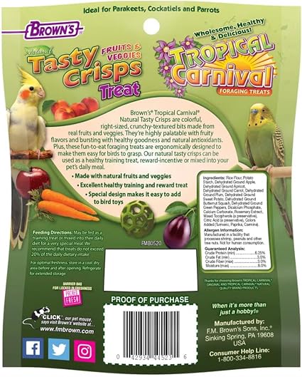 FM Browns Tropical Carnival Natural Baked Crisps Bird Treat – 0.8 oz (22 g) 1x8