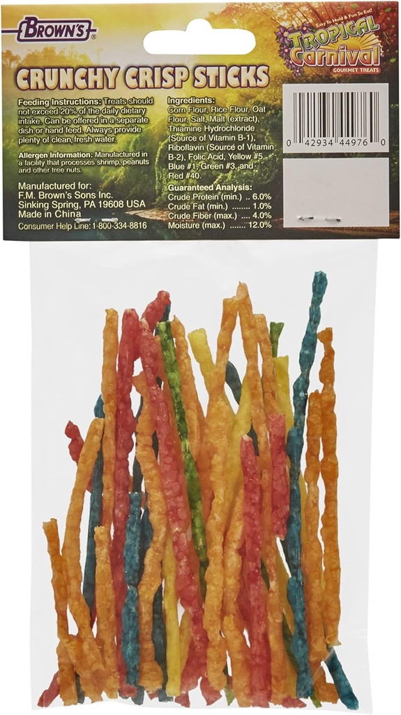 FM Browns Tropical Carnival Crunchy Crisp Sticks Bird Treat – 0.89 oz (25 g) 1x8