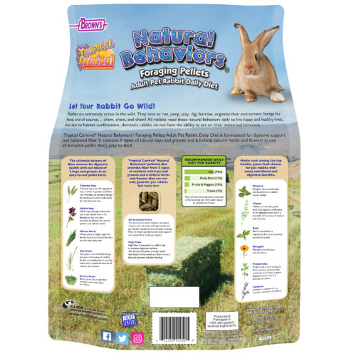 FM Browns Tropical Carnival Natural Behaviors Foraging Pellets Adult Pet Rabbit Daily Diet – 4 lb (1.81 kg) 1x3