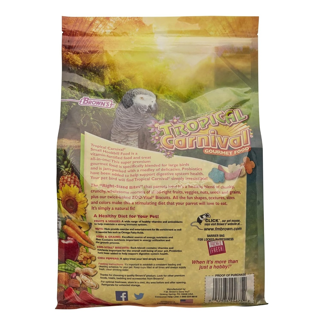 FM Browns Tropical Carnival Gourmet Small Hookbill Bird Food – 10 lb (4.54 kg) 1x3