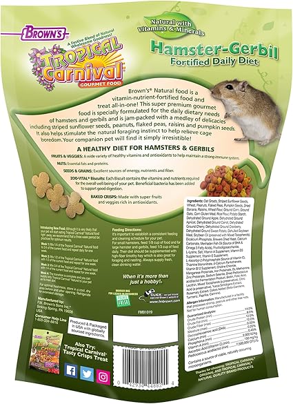 FM Browns Tropical Carnival Natural Behaviors Hamster & Gerbil Food – 2 lb (907 g) 1x6