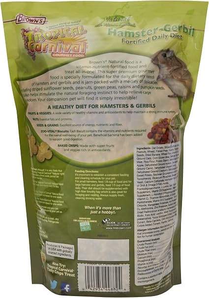 FM Browns Tropical Carnival Natural Behaviors Hamster & Gerbil Food – 2 lb (907 g) 1x6
