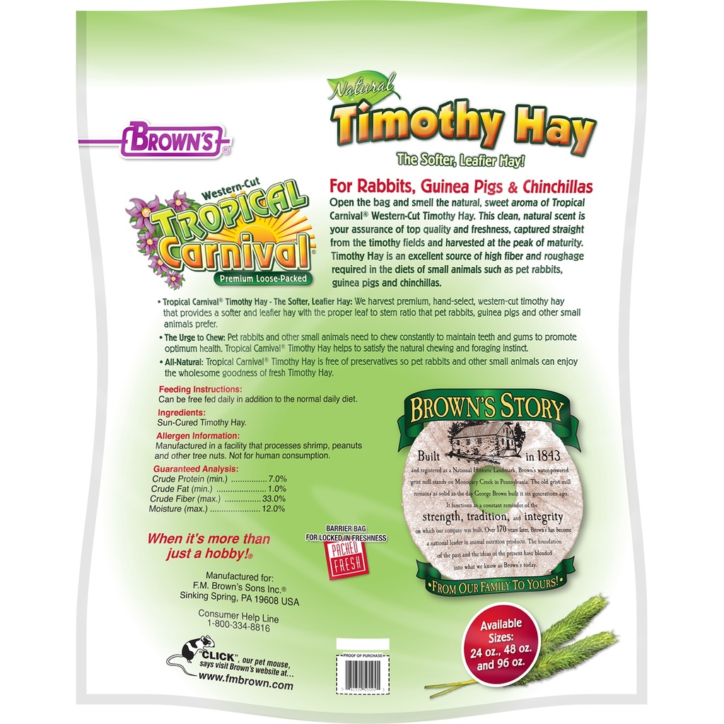 FM Browns Tropical Carnival Natural Timothy Hay – 24 oz (680 g) 1x6
