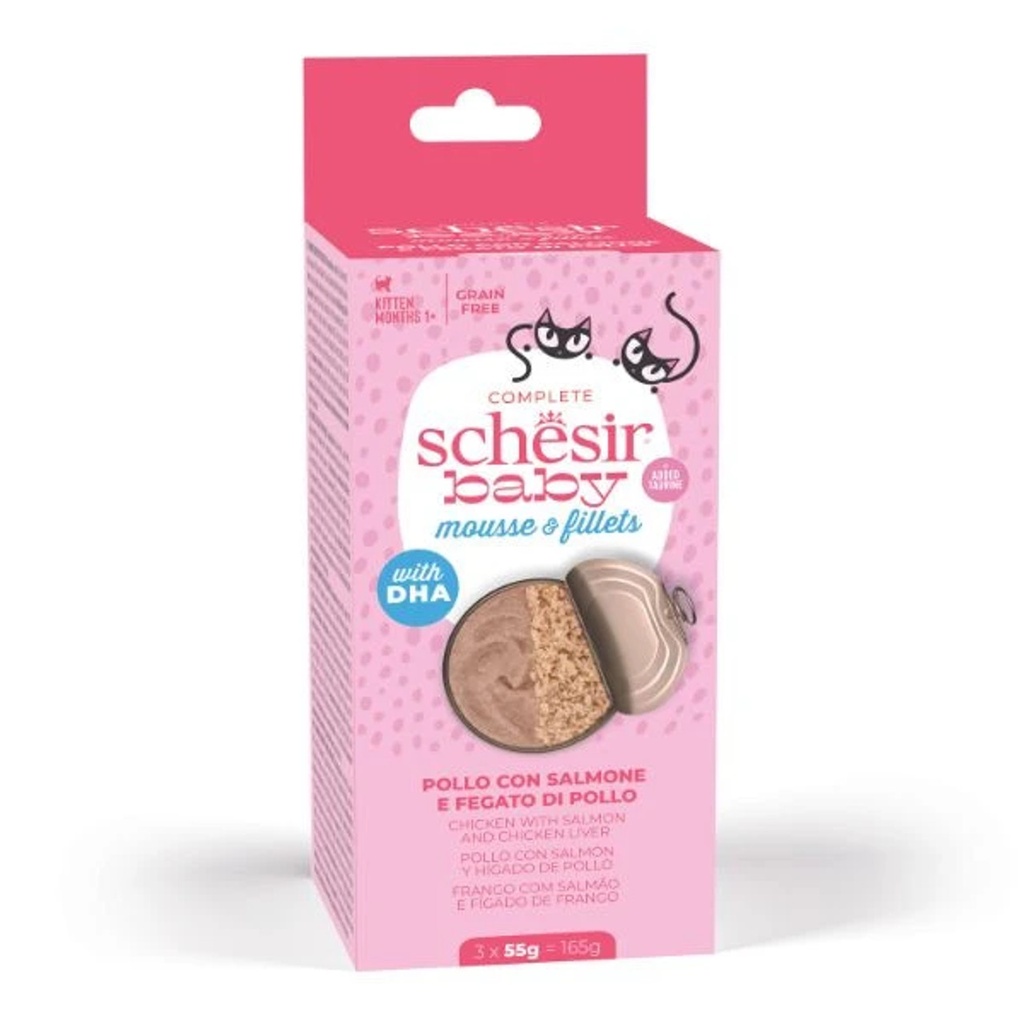 Schesir Baby Cat Can Multipack – Mousse & Shreds in   Chicken & Salmon - 55g x 3 Cans (1*12)