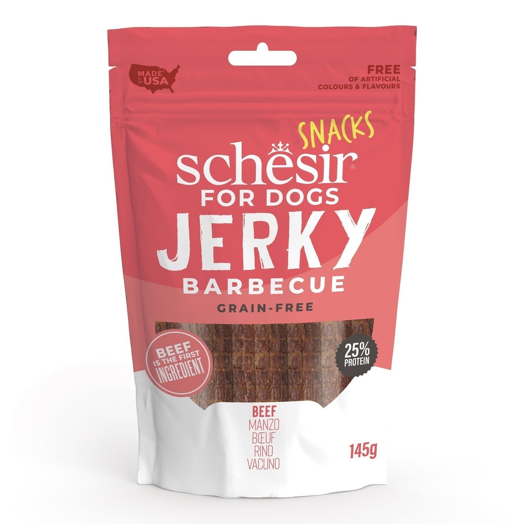 Schesir Dog Snack Pouch - BBQ Beef Jerky, 6 × 145g