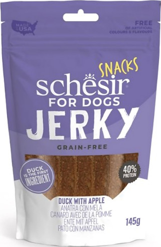Schesir Dog Snack Pouch - Duck & Apple Jerky, 6 × 145g