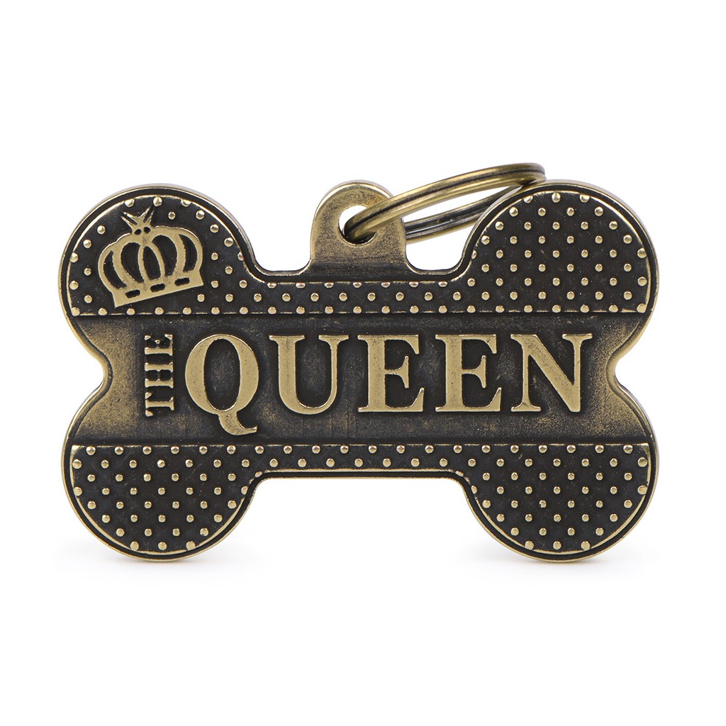 Bronx The Queen XL Bone ID Tag in English Brass