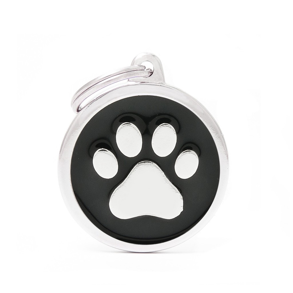 Classic Big Black Circle with Paw ID Tag