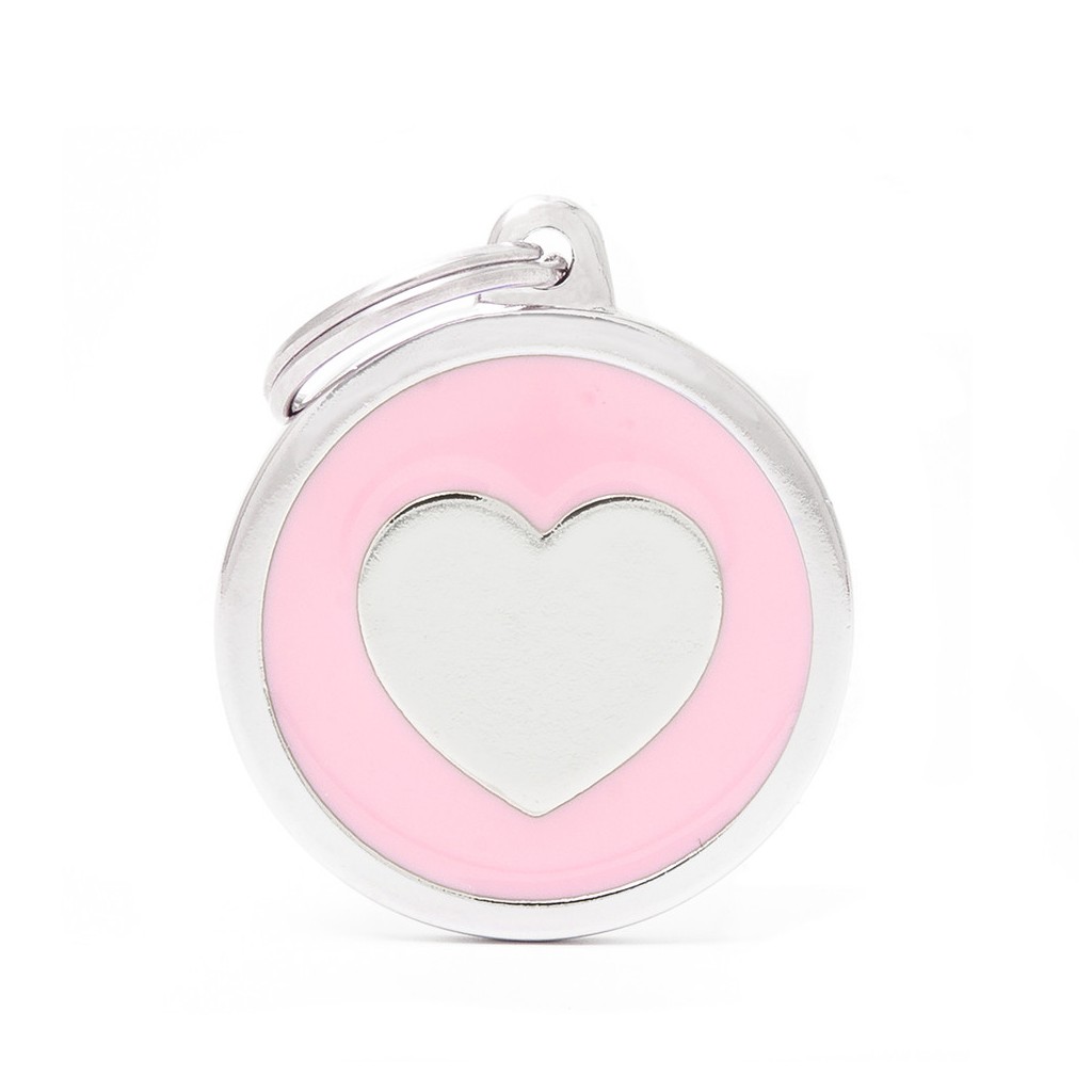 Classic Big Pink Circle with Heart ID Tag