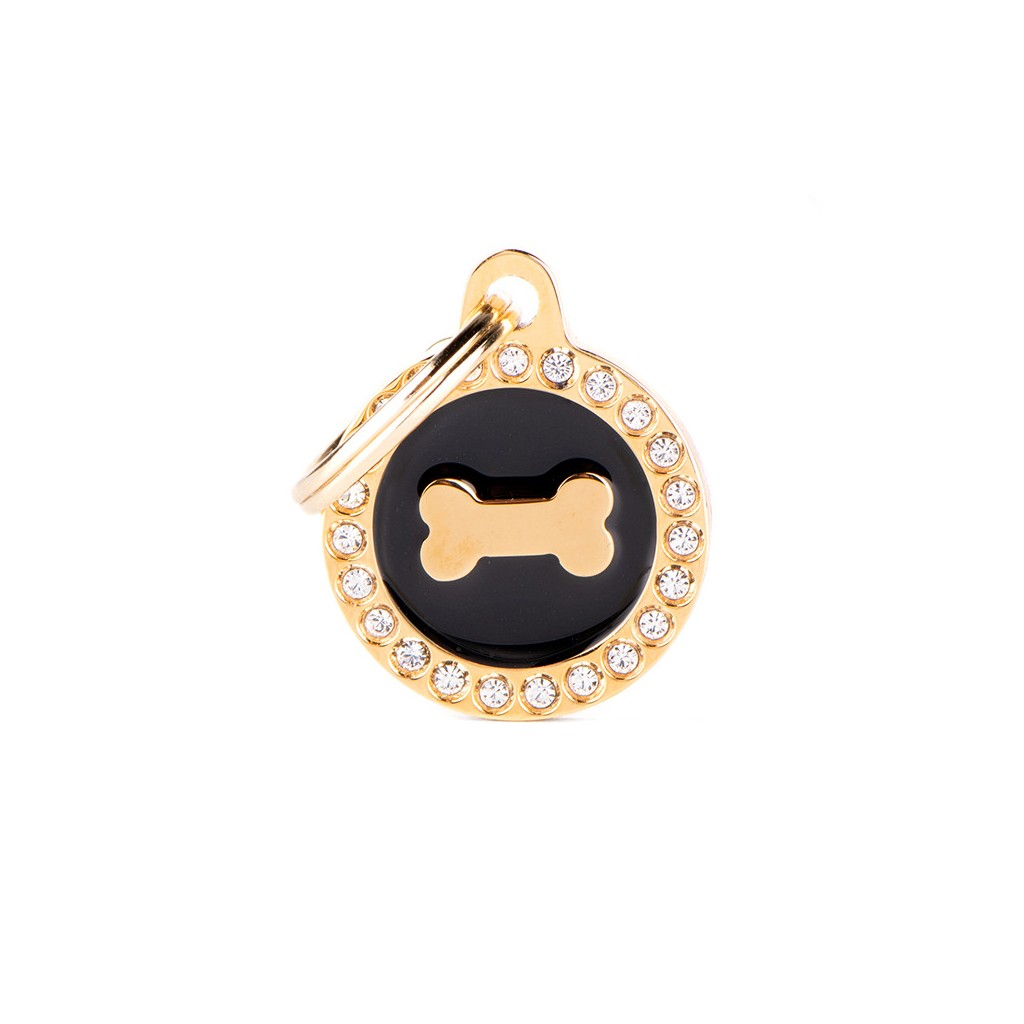 Glam Black and Gold Bone ID Tag with Rhinestones