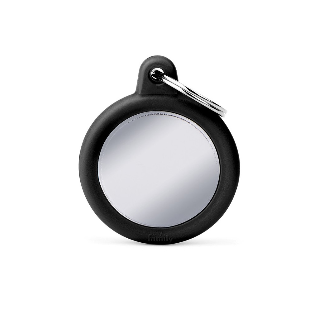 Hushtag Chrome-Plated Brass Circle ID Tag with Black Rubber