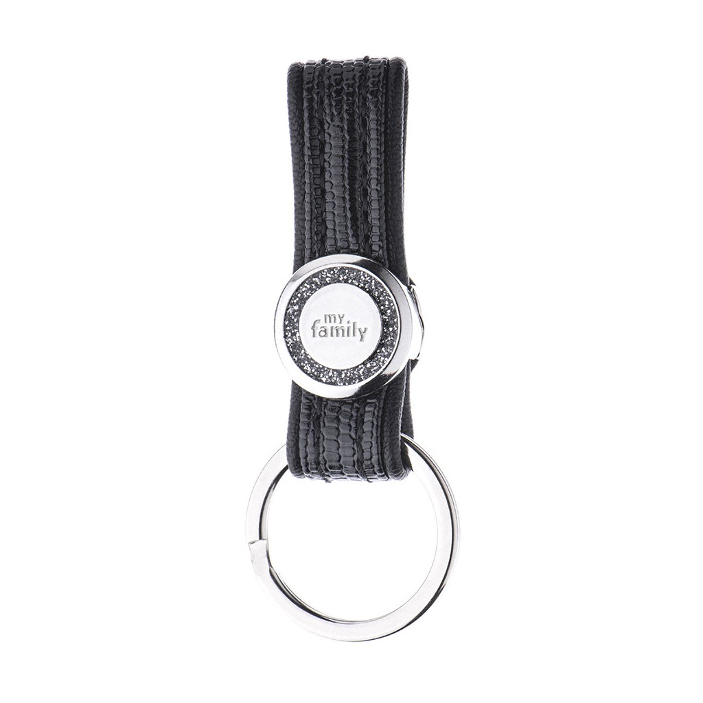SAINT TROPEZ KEYRING BLACK LEATHERETTE WHITE BRONZE FINISHING