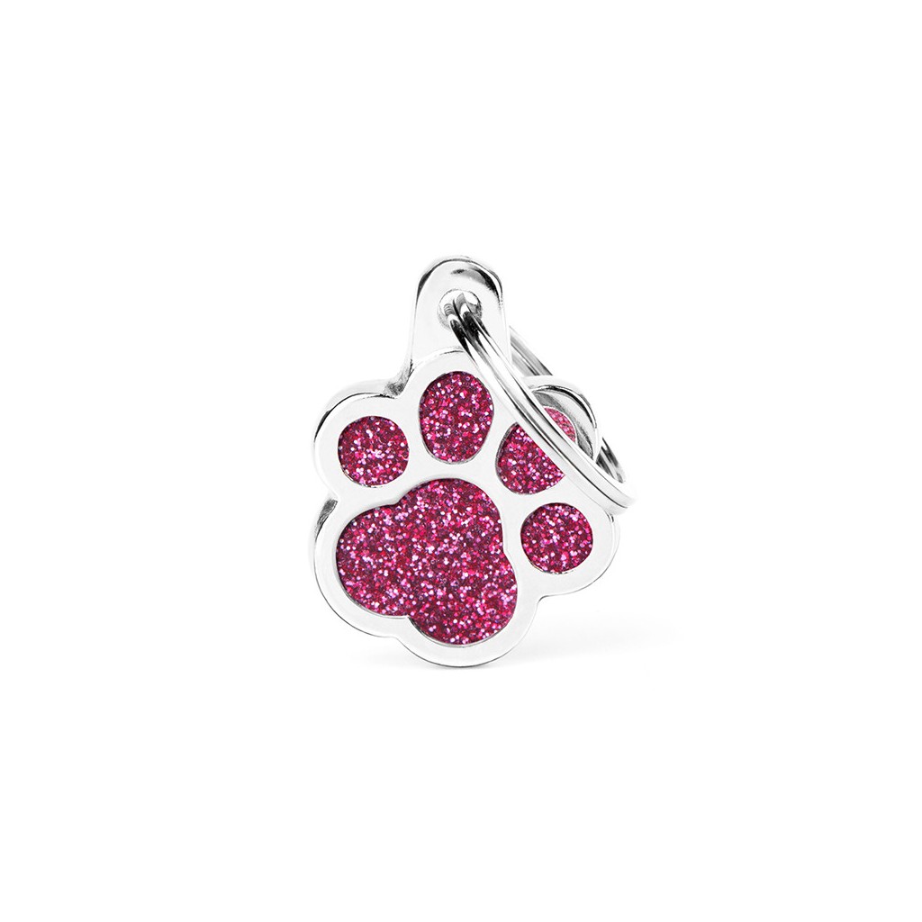 Shine Pink Glitter Paw ID Tag