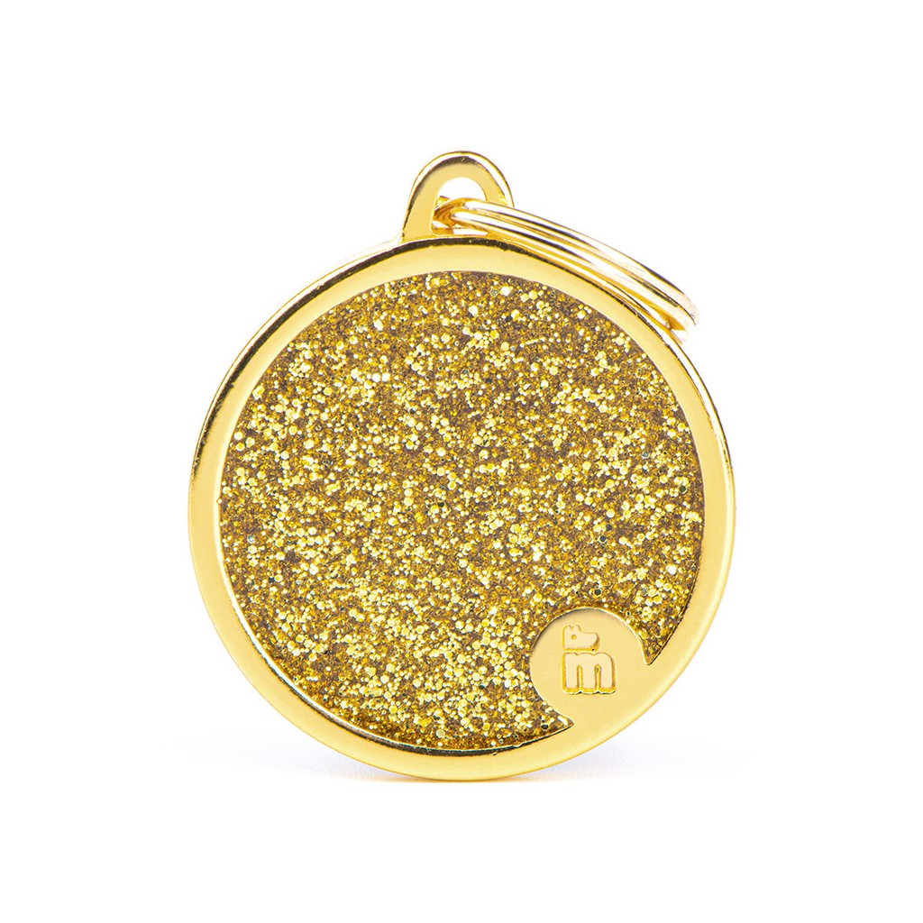 Shine Big Gold Glitter Circle ID Tag