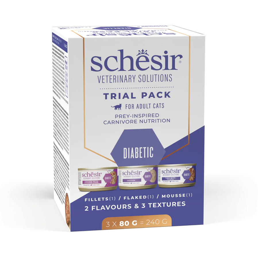 Schesir Veterinary Solutions Diabetic Variety Pack Wet Cat Food, 3x80g Cans - (1*12)