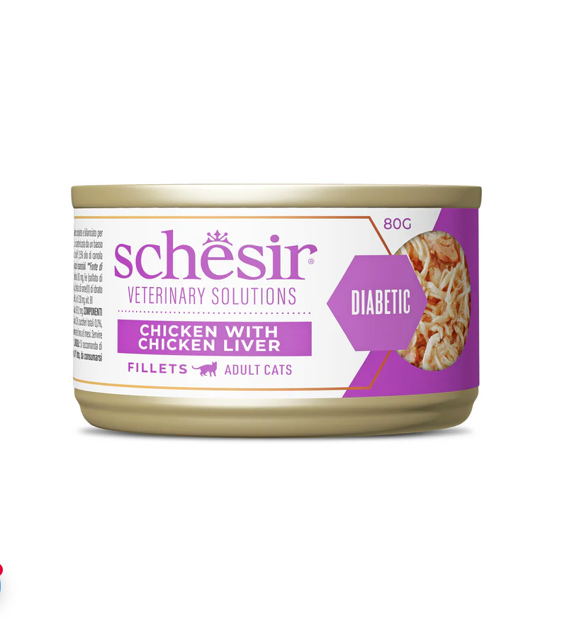 Schesir Veterinary Solutions Diabetic Chicken with Chicken Liver Fillets Wet Cat Food, 80g (1*8)