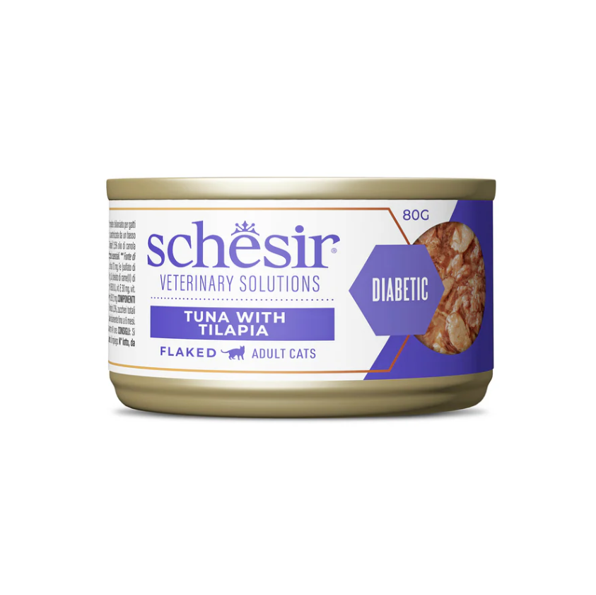 Schesir Veterinary Solutions Diabetic Flaked Tuna with Tilapia Wet Cat Food, 80g (1*8)