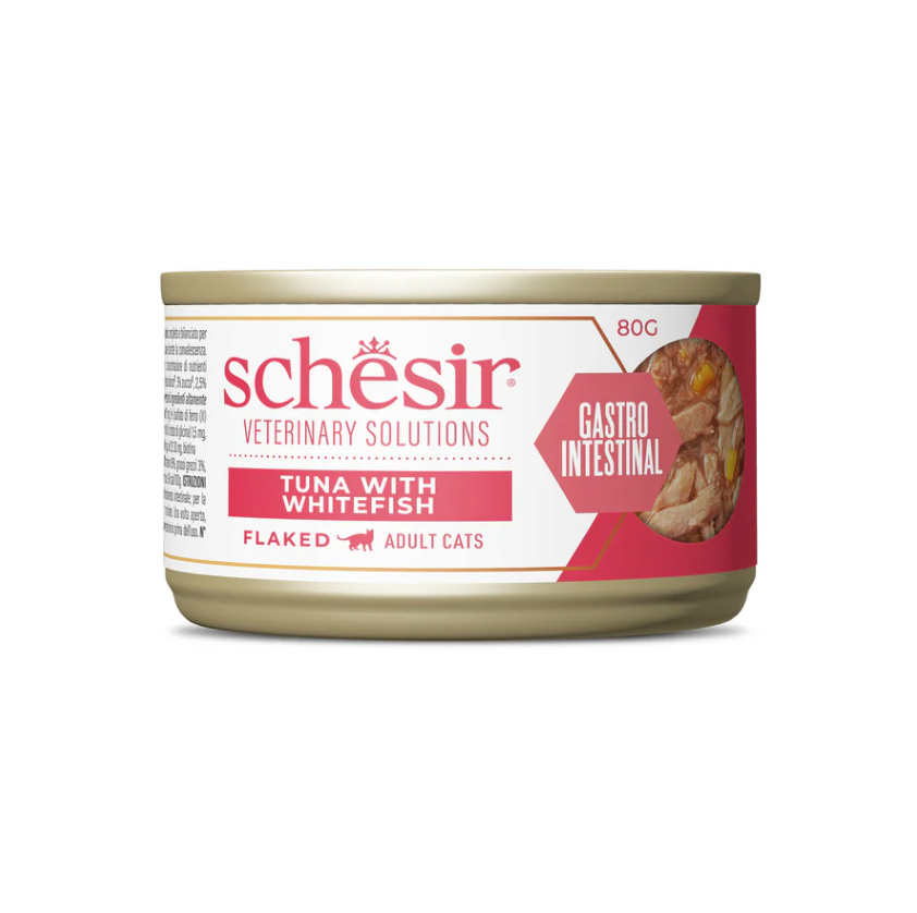 Schesir Veterinary Solutions Gastrointestinal Flaked Tuna with Whitefish Wet Cat Food, 80g (1*8)
