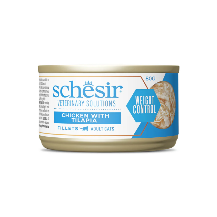 Schesir Veterinary Solutions Weight Control Chicken with Tilapia Fillets Wet Cat Food, 80g (1*8)