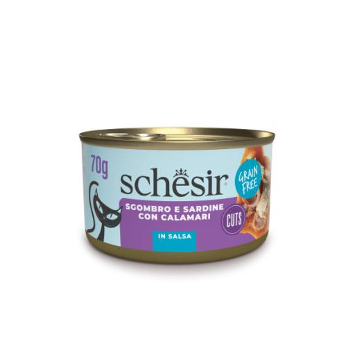 Schesir Grill Wholefood Mackerel Sardines Squid Natural & Wholesome Wet Cat Food Can 70g (1*12)
