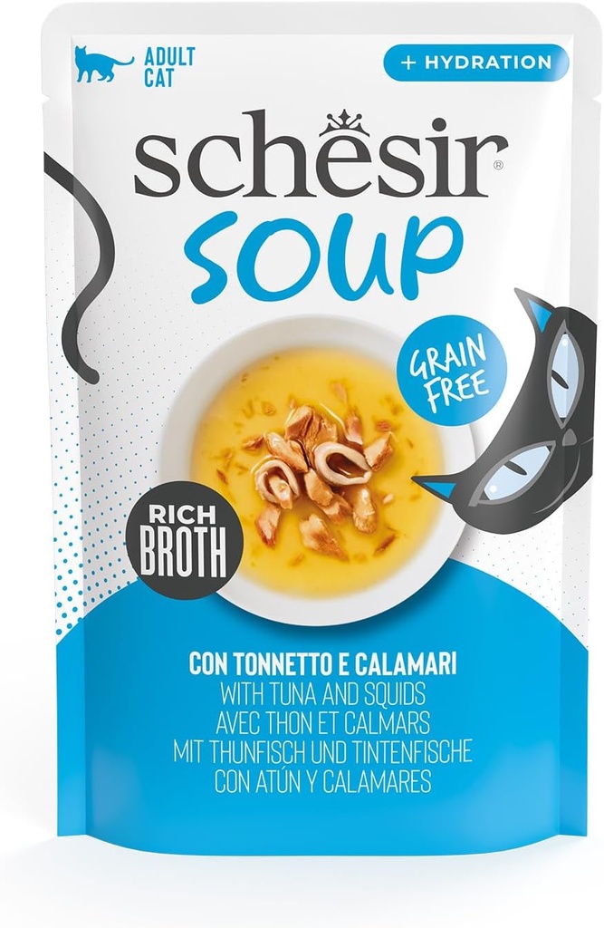 Schesir Soup Cat Wet Food in Soup Pouch-Tuna with Squid 40g (1*12)
