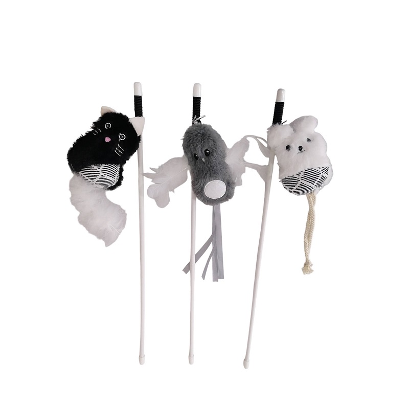 Cat Toy Teaser Stick W Plush Animal