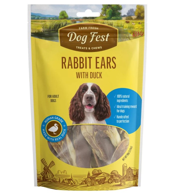 Dog Fest Rabbit ears with duck, for all dogs, 90g.-Treat