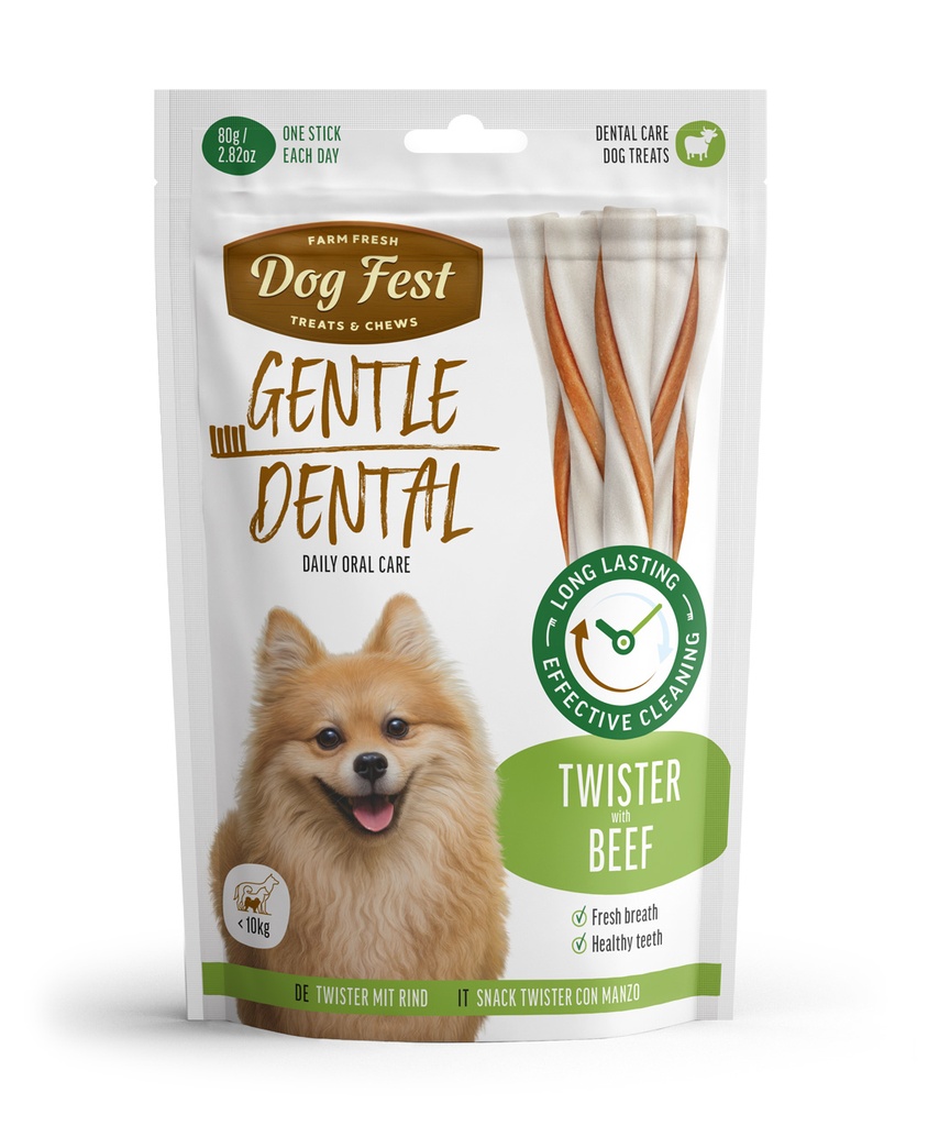 Dog Fest Dental Twister 9cm with beef for dogs <10kg, 80g -Treat