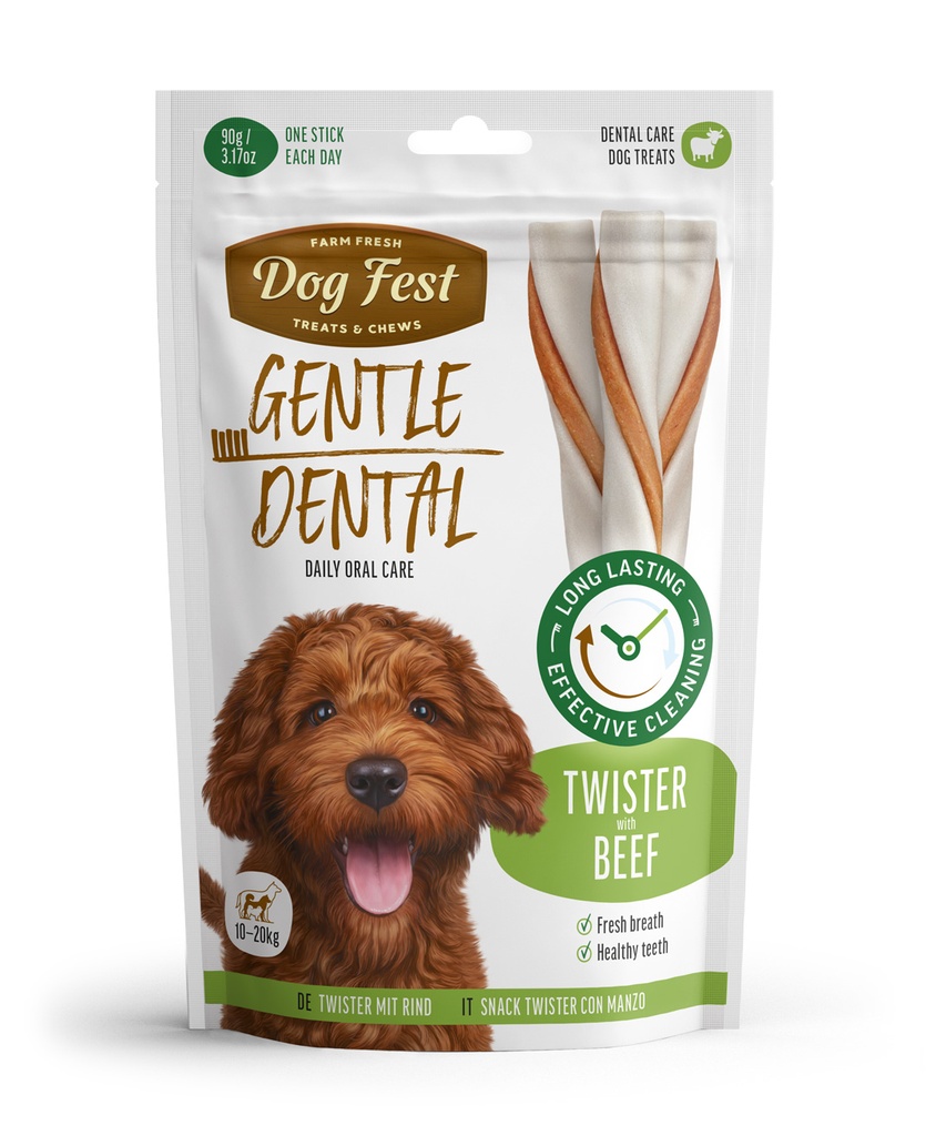 Dog Fest Dental Twister 13cm with beef for dogs 10-20kg, 90g -Treat