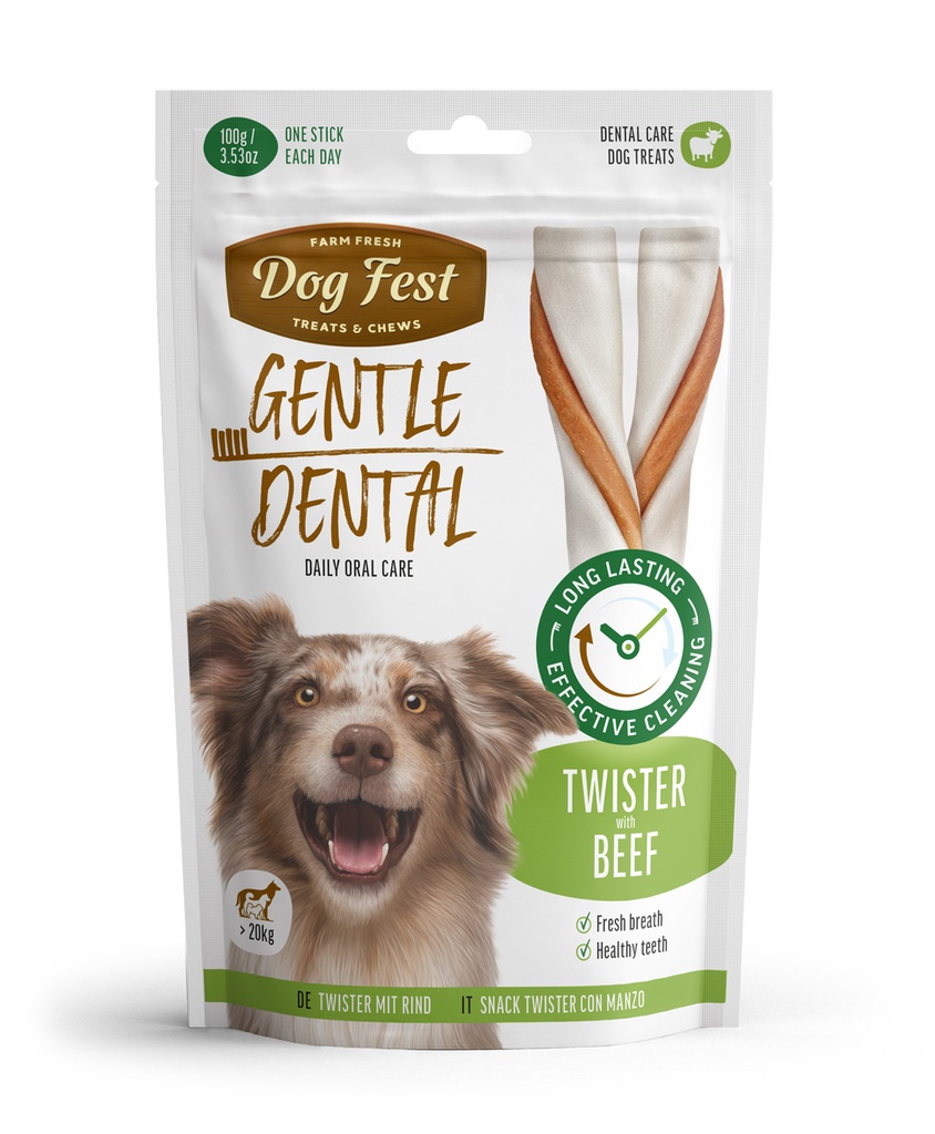Dog Fest Dental Twister 14cm with beef for dogs over 20kg, 100g - Treat