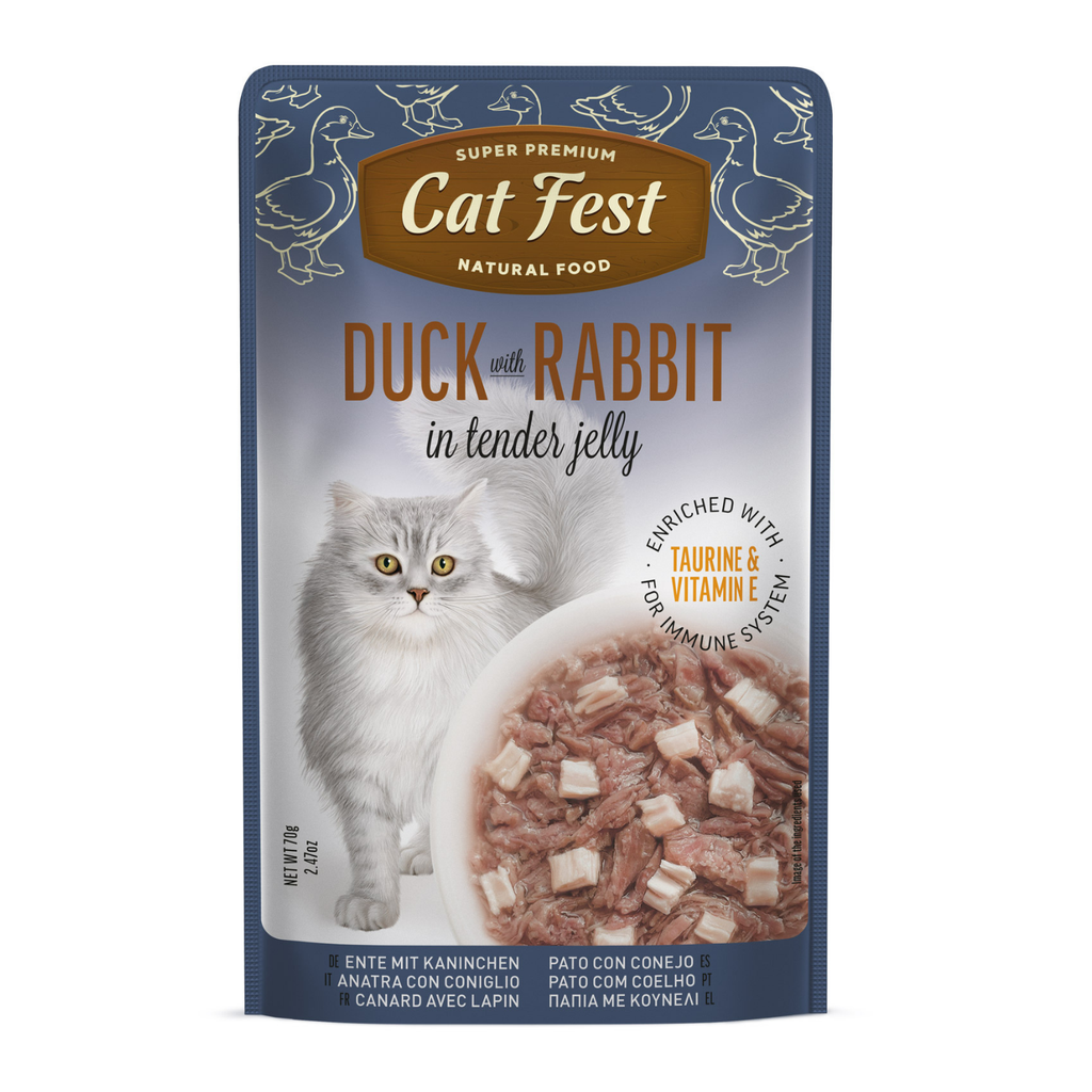 Cat Fest Duck with rabbit in tender jelly, 70g -Cat Wet Food 1*12