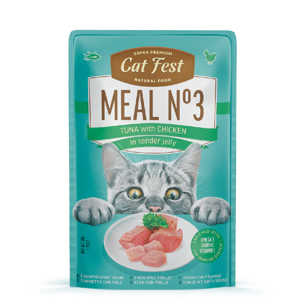 Cat Fest Tuna with Chicken in tender jelly Meal Nr3, 12 x 50g - Cat Wet Food