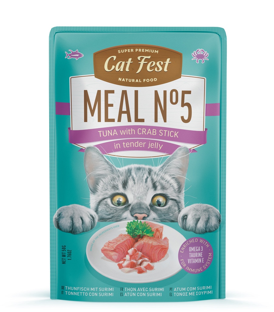 Cat Fest Tuna with Crab Stick in tender jelly Meal Nr5, 12 x 50g - Cat Wet Food