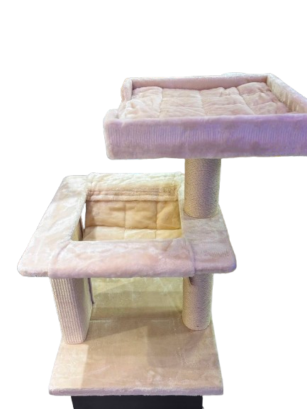 Premium Cream Plush Cat Scratching Tree with White Sisal Rope and Sisal Carpet Base (58 × 58 × 95 cm)