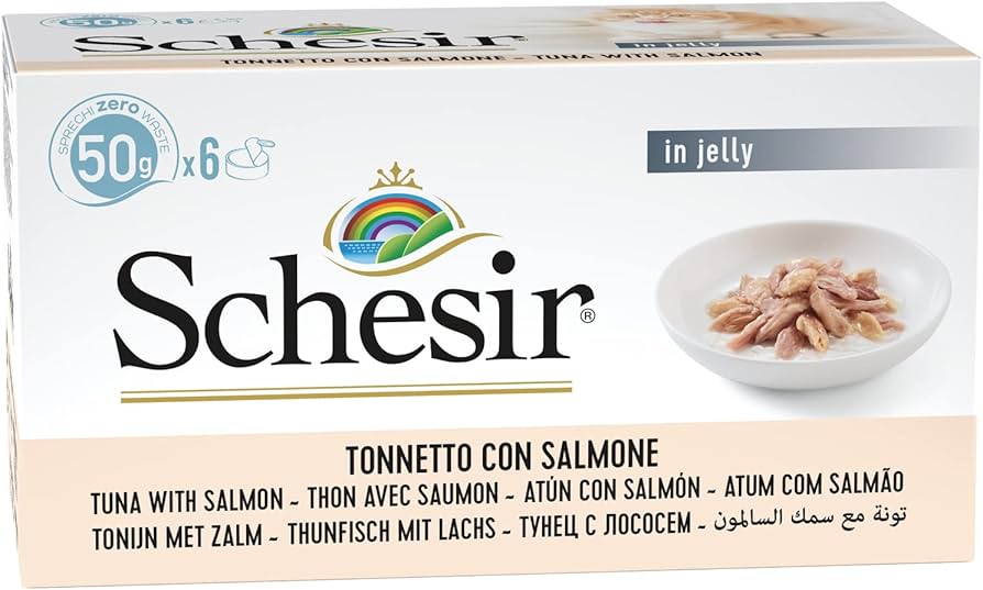 Schesir Cat Food Multipack - Tuna with Salmon in Jelly - 6×50g Cans (1*8) 