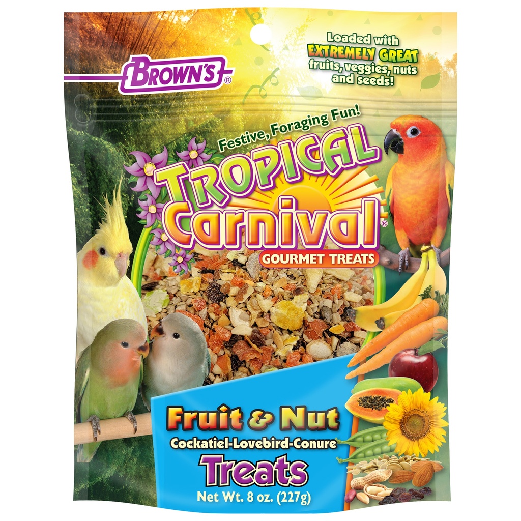 FM Browns Tropical Carnival Fruit & Nut Cockatiel Treat – 8 oz (227 g) 1x8