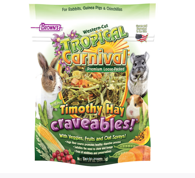 FM Browns Tropical Carnival Natural Behaviors Craveables™ Timothy Hay – 24 oz (680 g) 1x6