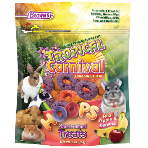 FM Browns Tropical Carnival Hoops & Honey Strawberry Flavor Small Animal Treat – 3 oz (85 g) 1x8