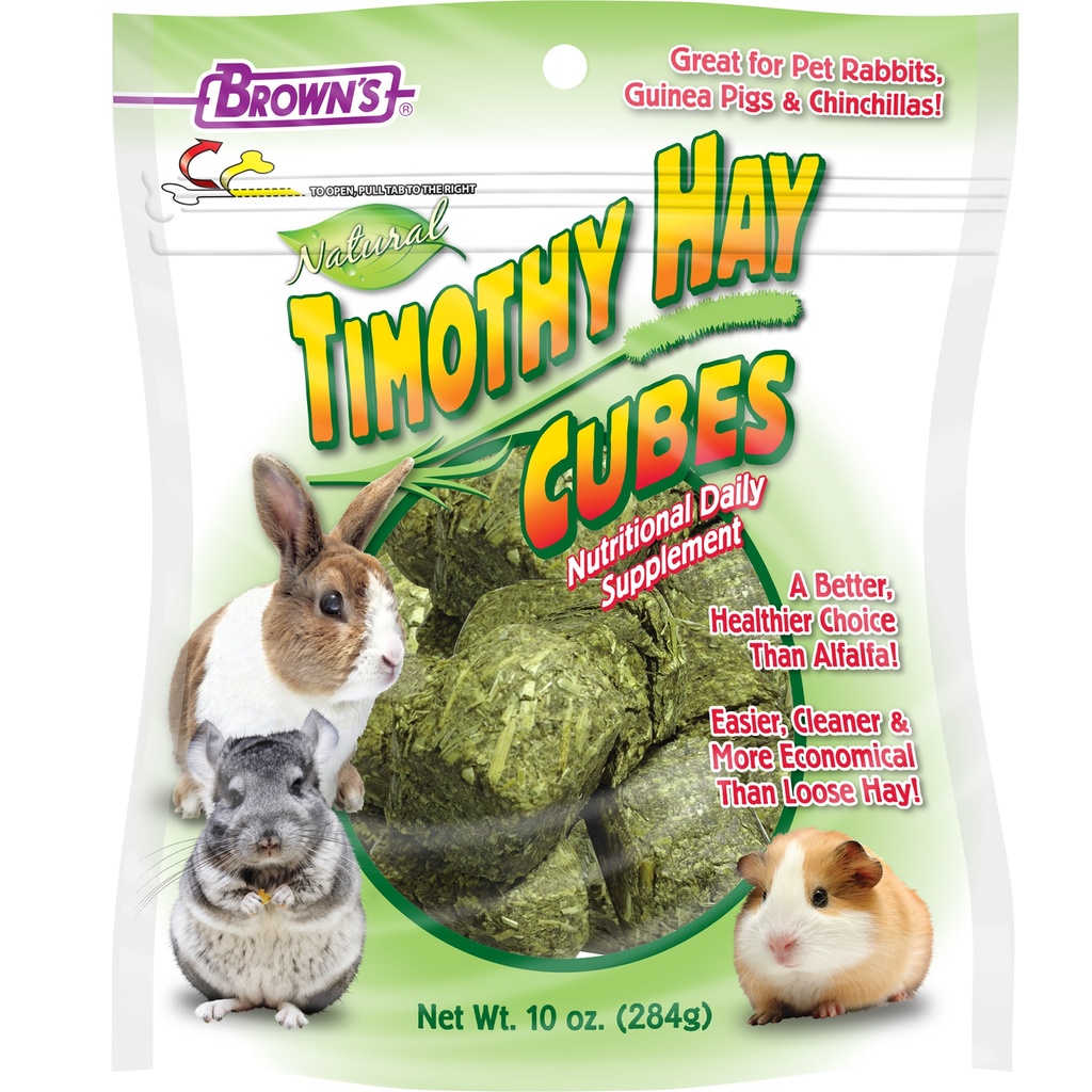 FM Browns Timothy Hay Cubes for Small Animals – 10 oz (283 g) 1x8