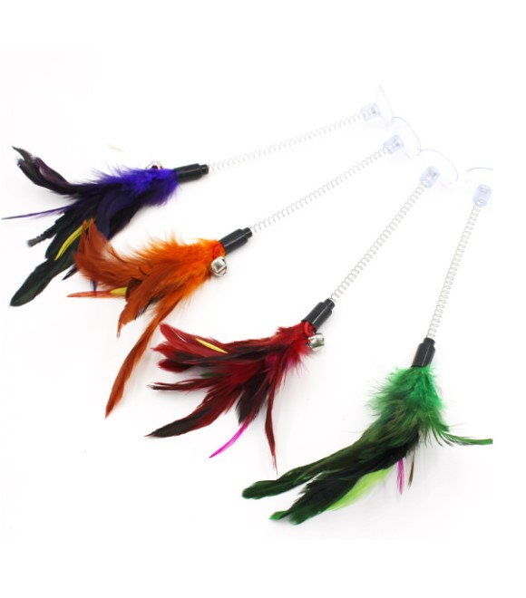 Pets.Love.Earth Cat Colorful Loud Feather Teaser With Spring Toy 