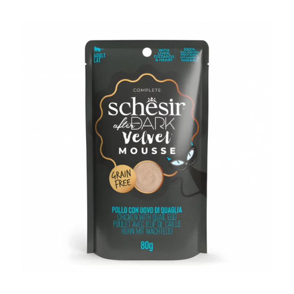 Schesir After Dark Velvet Mousse Cat Pouch – Chicken with Quail Egg - 80g (1*12) 